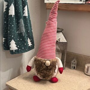 Festive Gnome with Red Checkered Hat and White Body